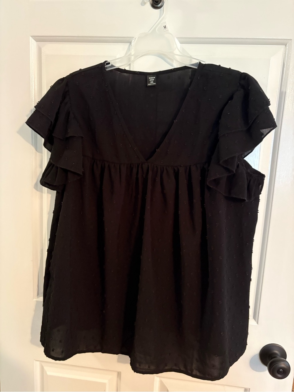 SHEIN Black V-Neck Ruffle Sleeve Blouse